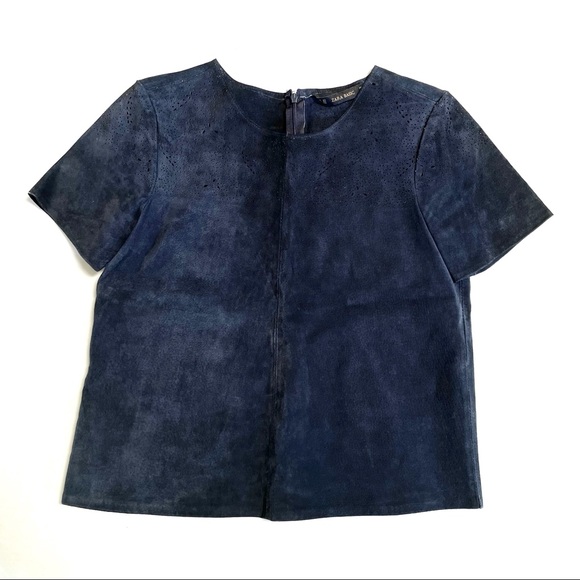 Zara Navy Leather Top - Picture 2 of 10
